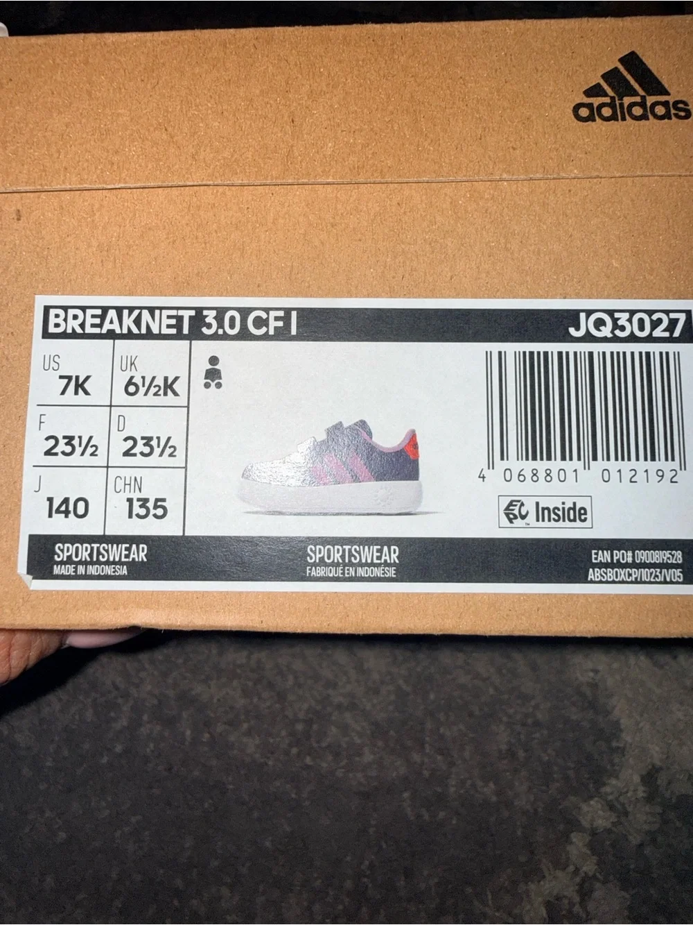 adidas Breaknet 3.0 Purple Toddler Shoes 7Kids